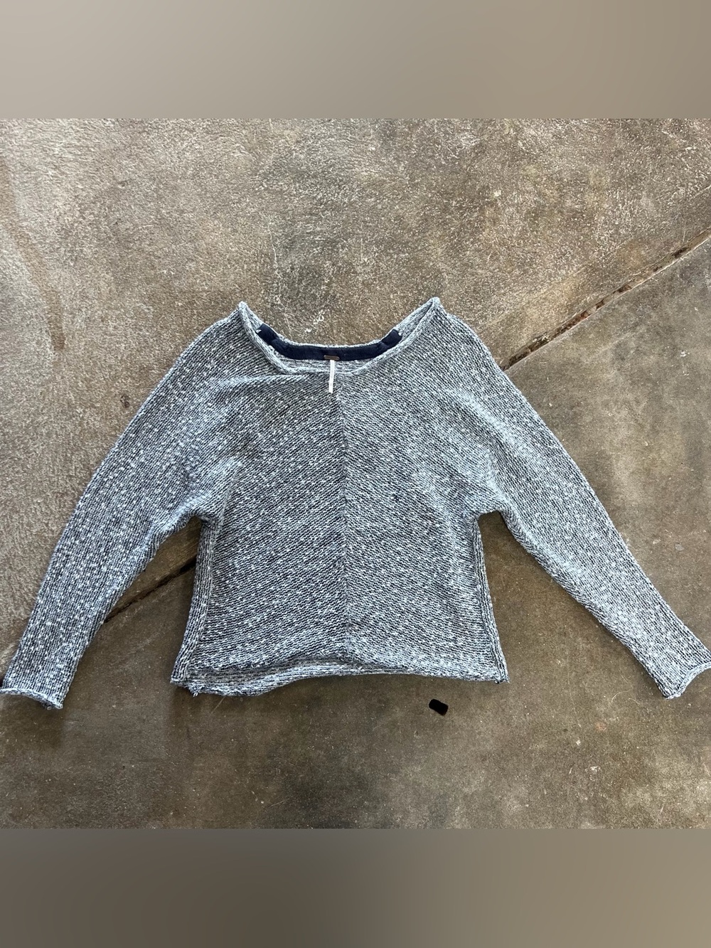Free People Cozy Knit Gray Black White Knit Slouchy Boho Oversized sweater